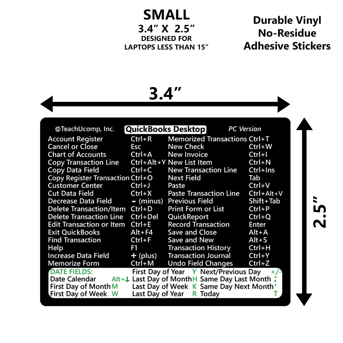 QuickBooks Desktop (PC/Windows) 2022-2015 Keyboard Shortcuts Sticker - SMALL 3.4"x2.5" image