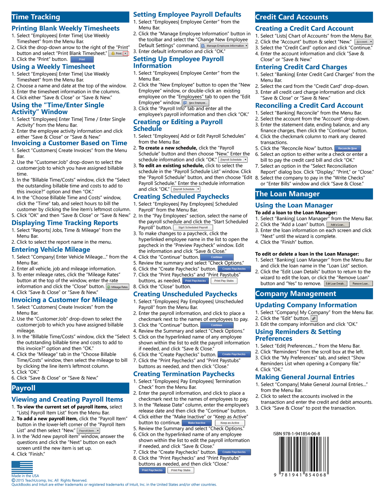 QuickBooks Desktop Pro 2016 Quick Reference Guide.