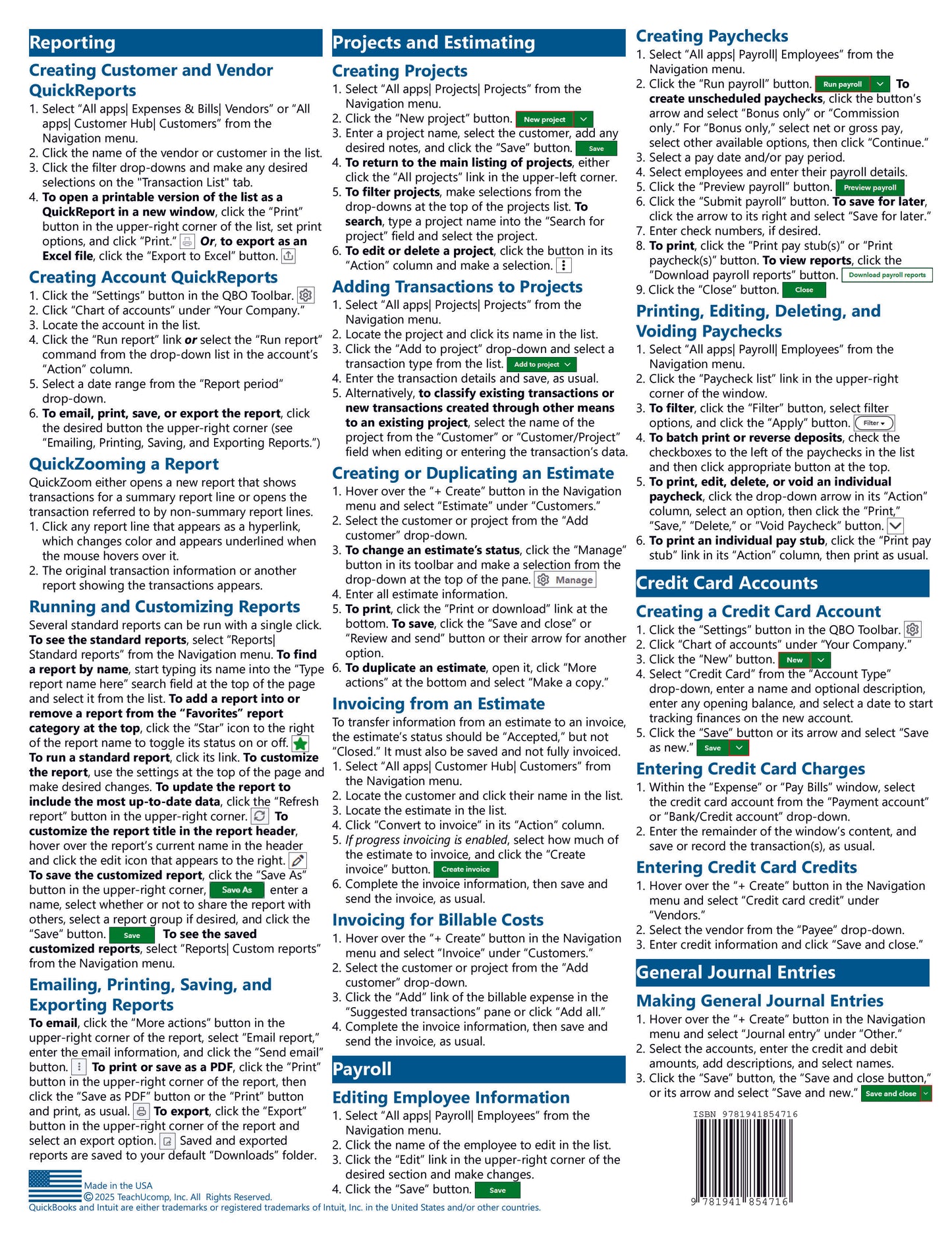 QuickBooks Online Quick Reference Guide.