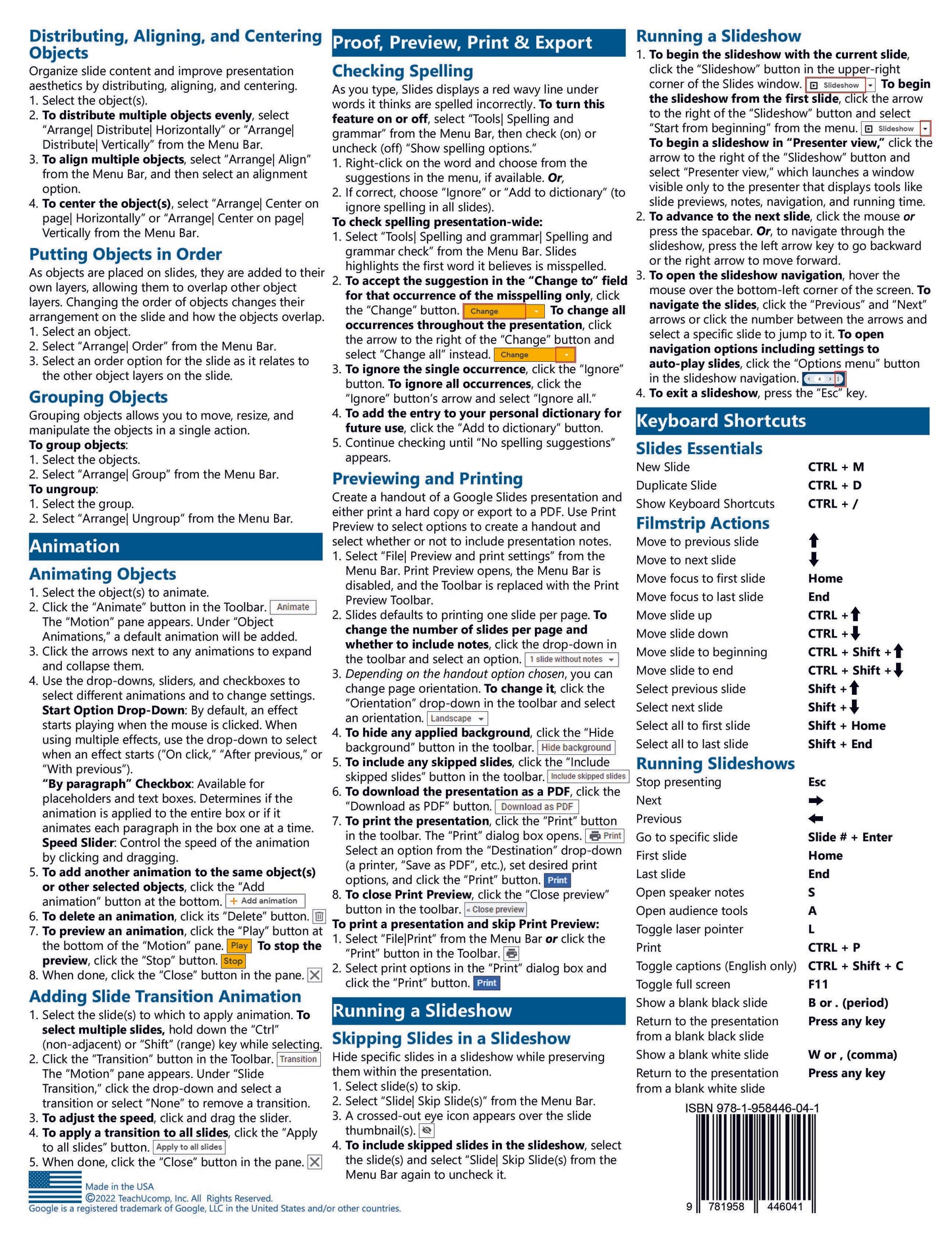 Google Slides Quick Reference Guide.