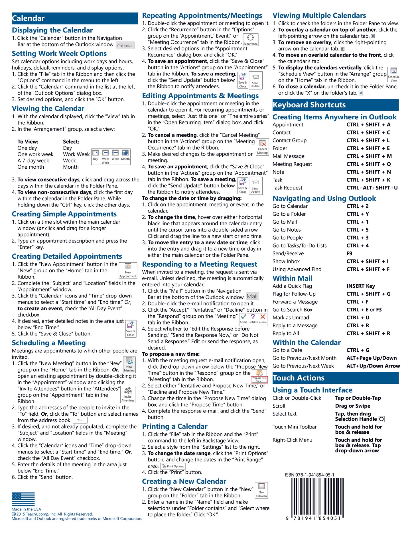 Microsoft Outlook 2013 Quick Reference Guide.
