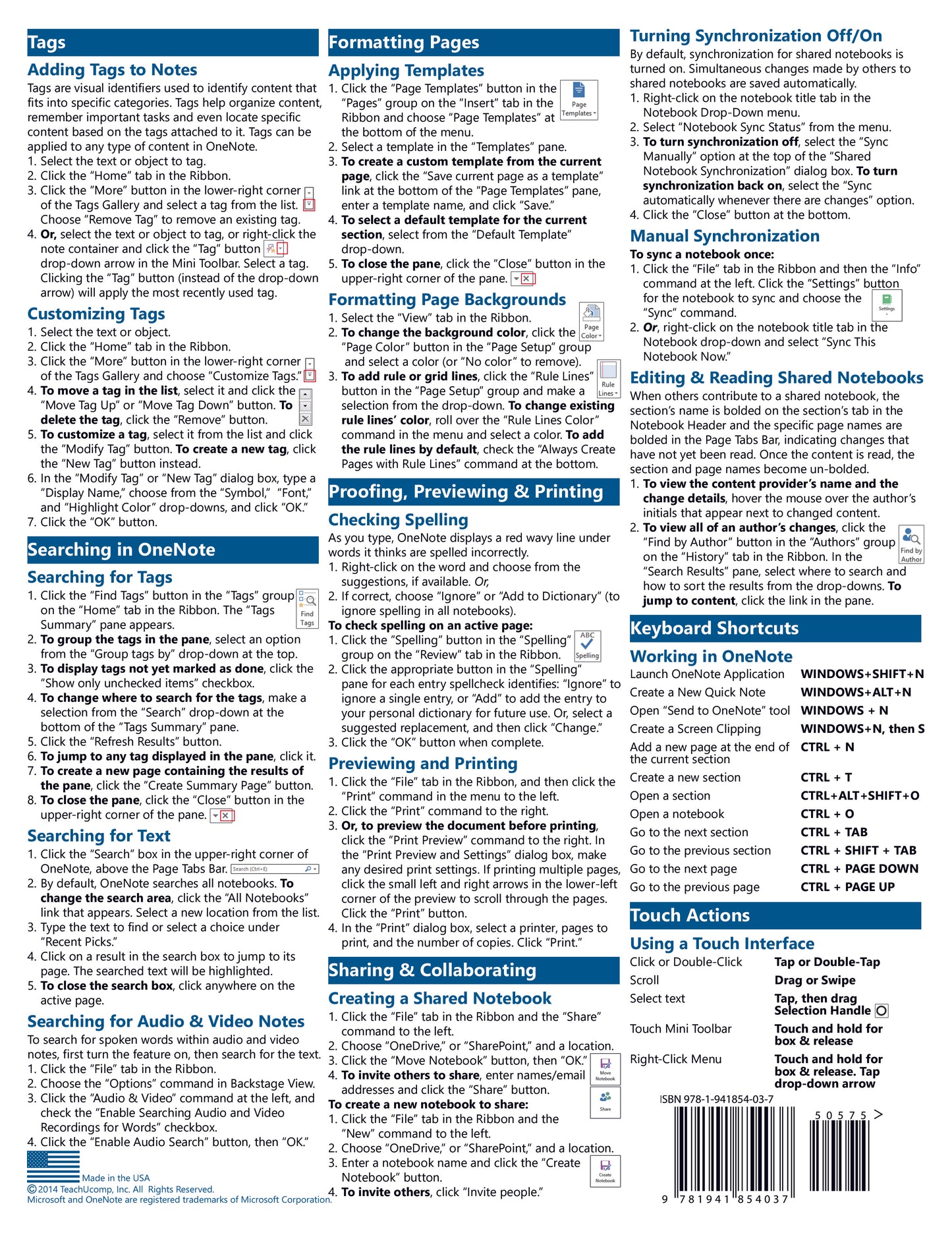 Microsoft OneNote 2013 Quick Reference Guide.