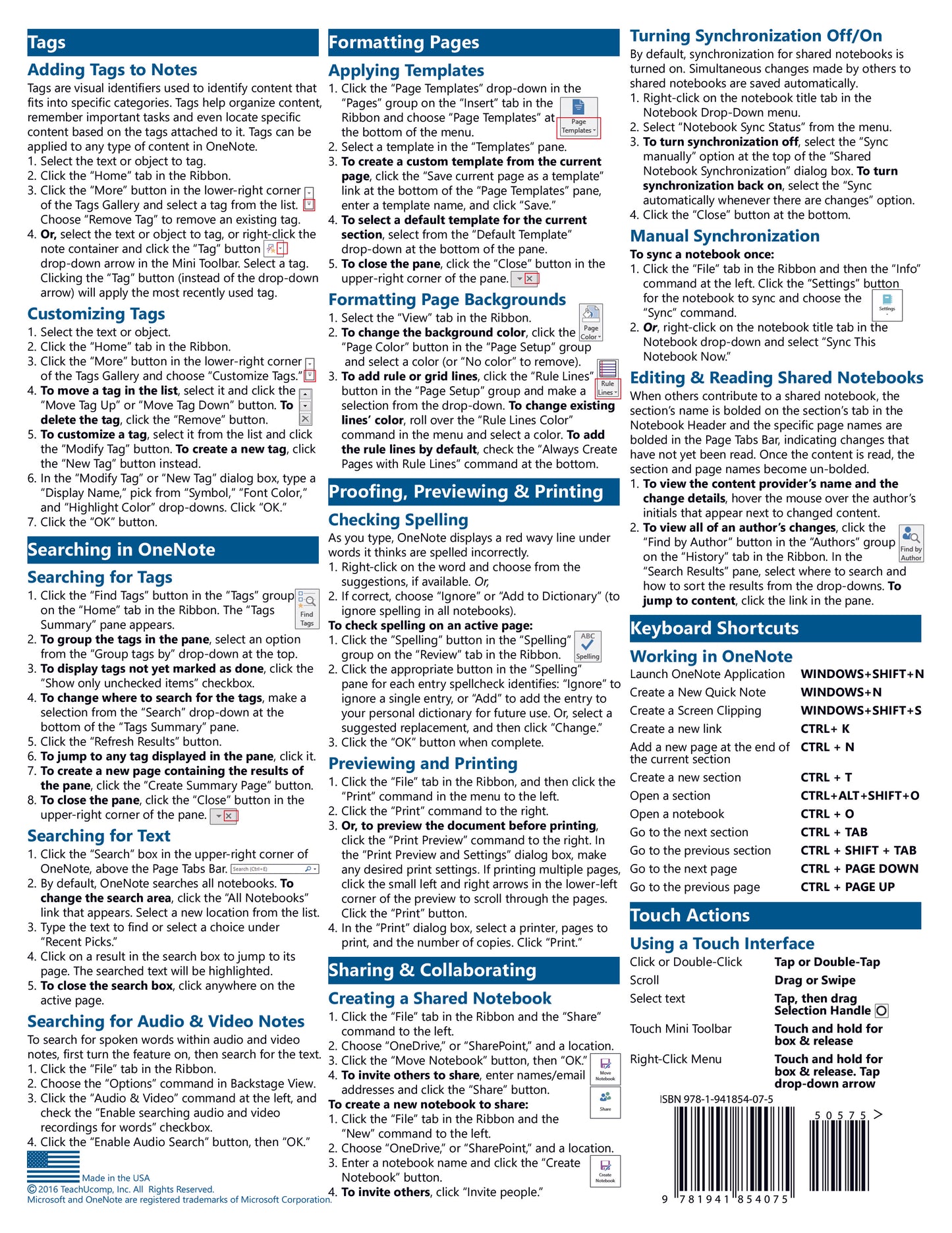 Microsoft OneNote 2016 Quick Reference Guide.
