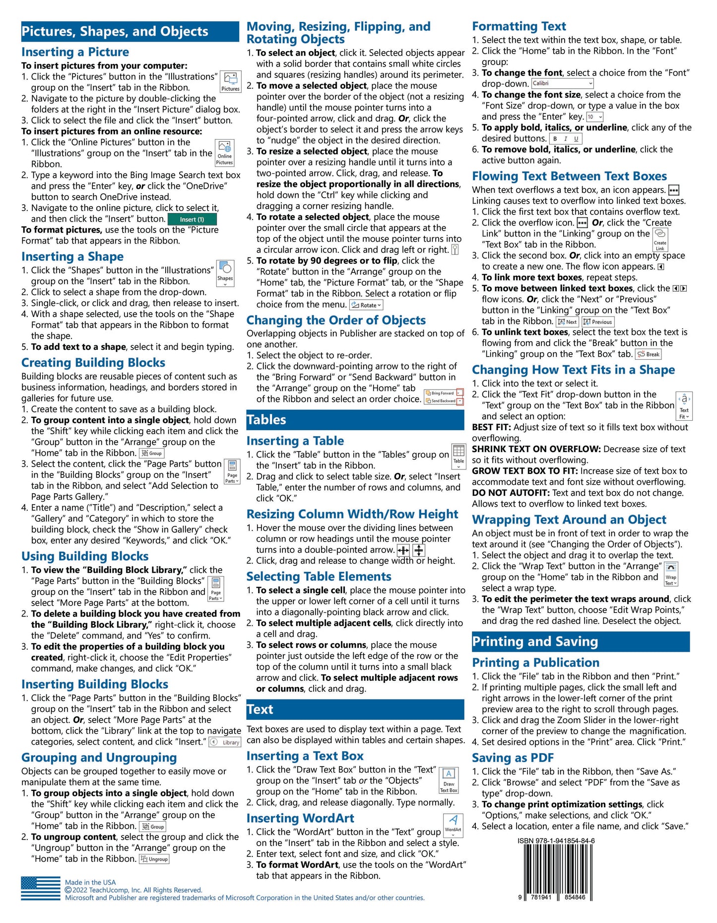 Microsoft Publisher 2021 Quick Reference Guide.