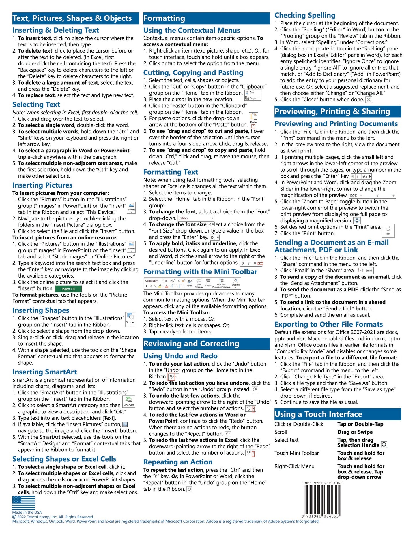 Microsoft Office 2021 Quick Reference Guide.