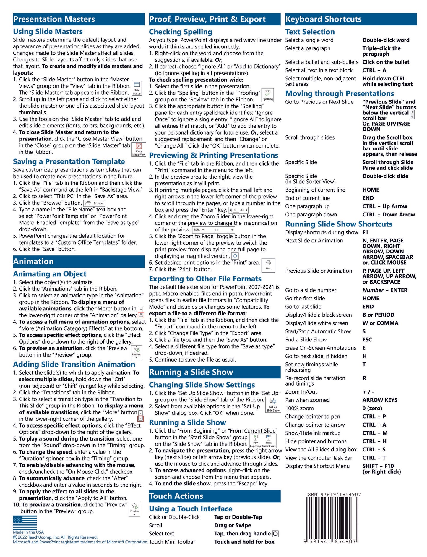 Microsoft PowerPoint 2021 Quick Reference Guide.