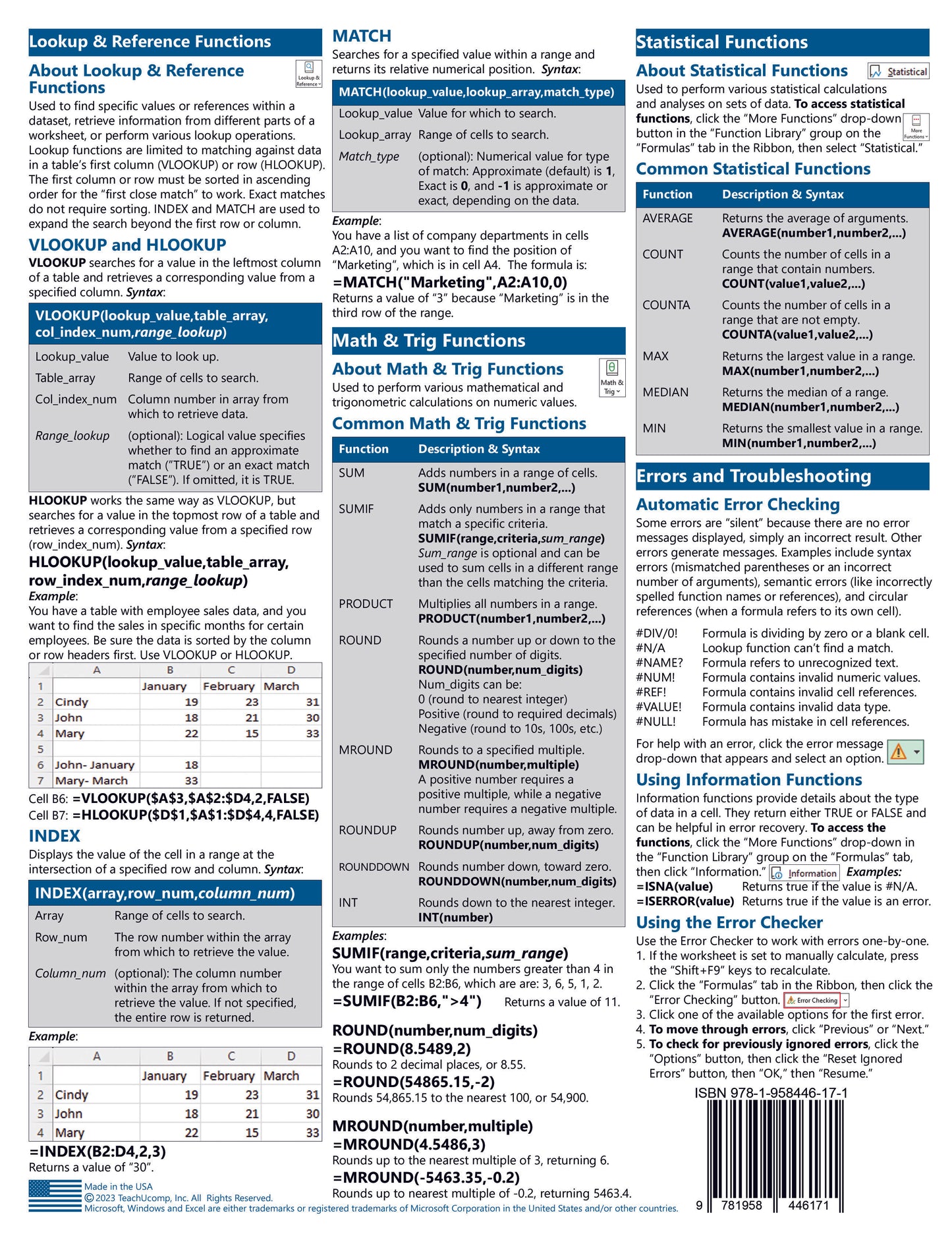 Microsoft Excel Formulas and Functions Quick Reference Guide.