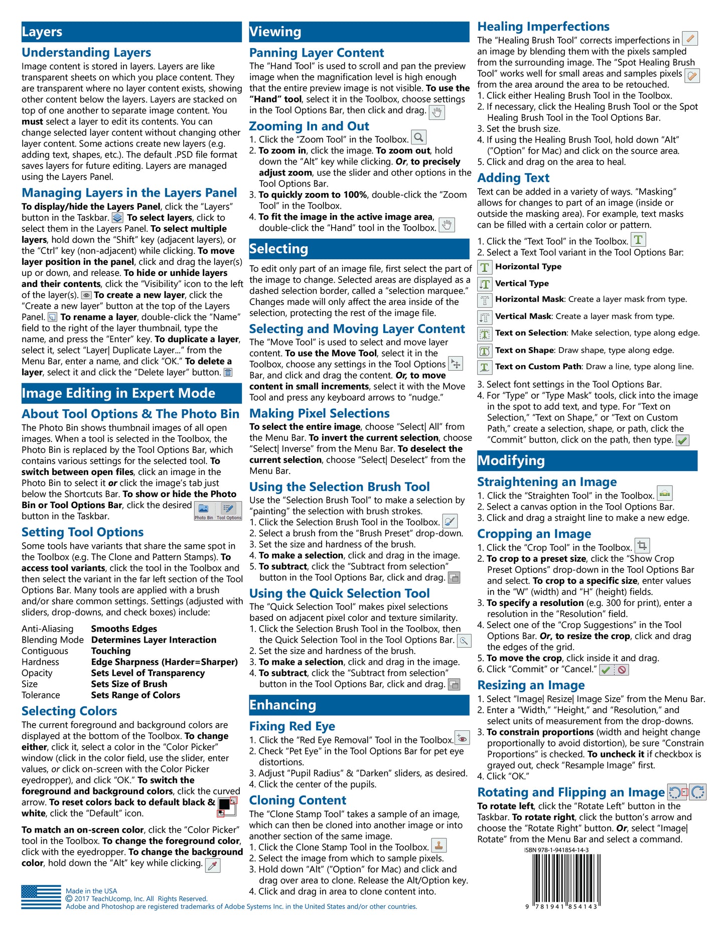 Photoshop Elements 15 Quick Reference Guide.