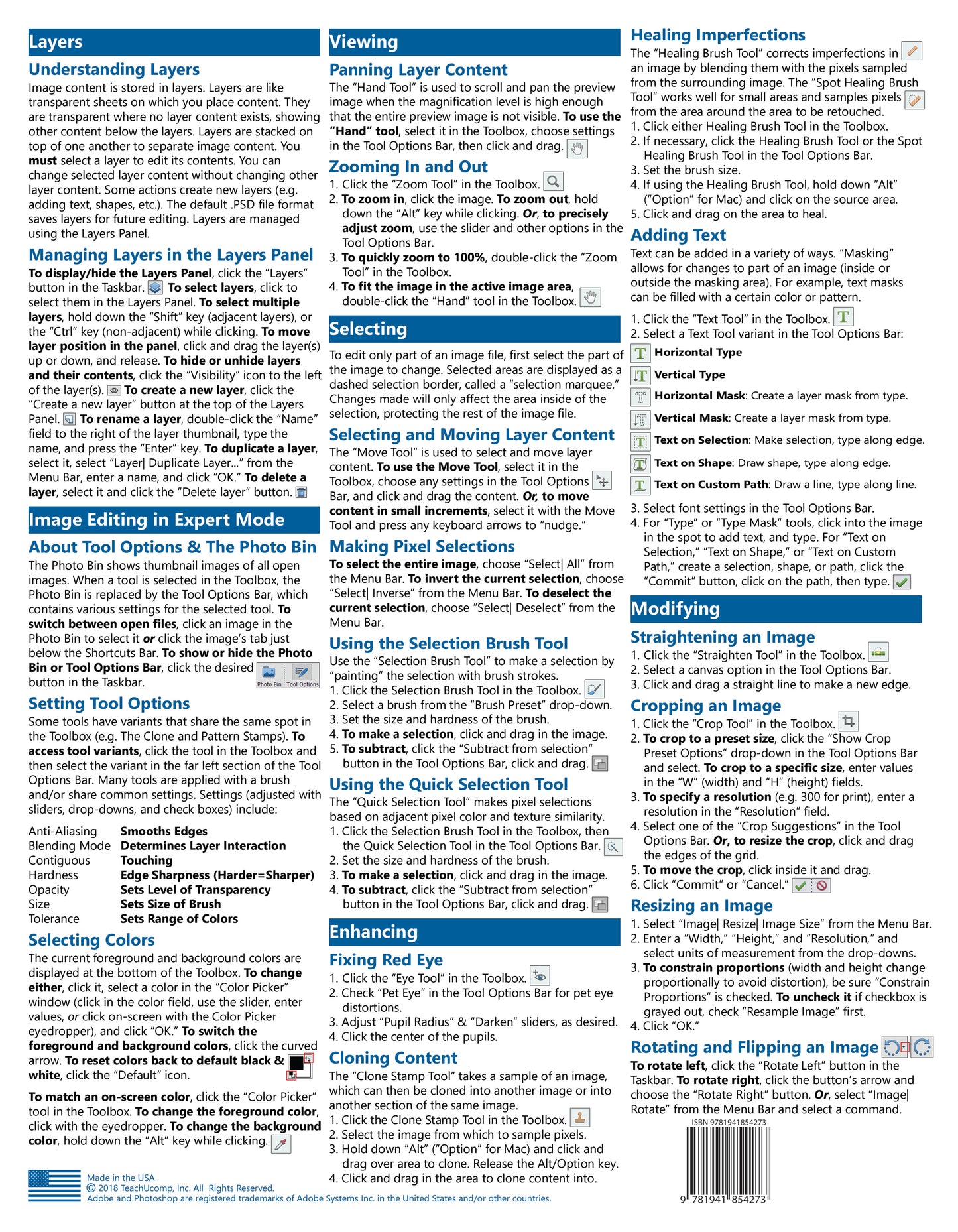Photoshop Elements 2019 Quick Reference Guide.