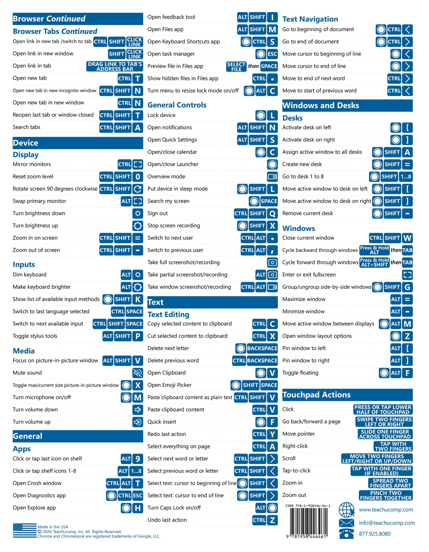 Chrome OS for Chromebook Keyboard Shortcuts Quick Reference Guide