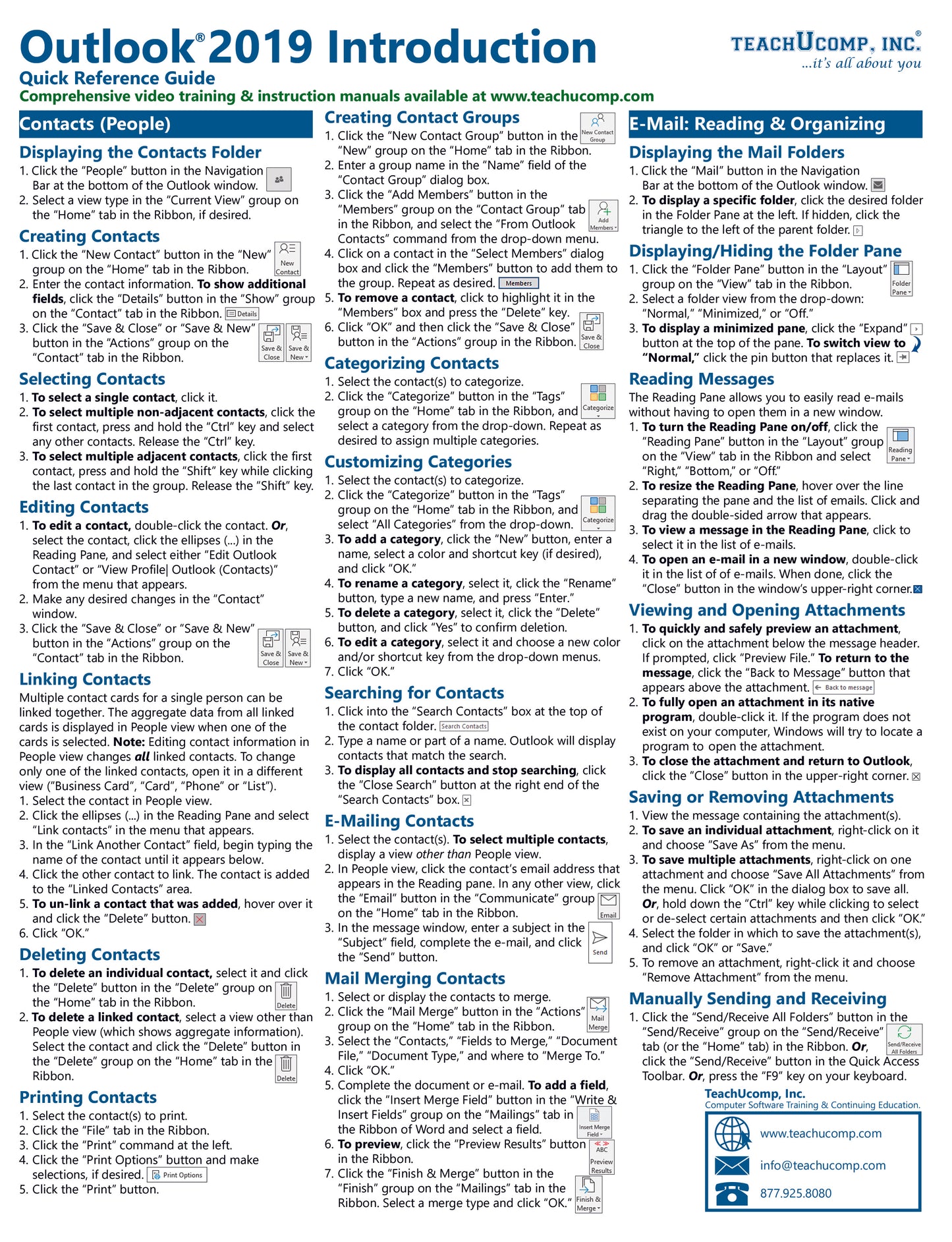 Microsoft Outlook 2019 Quick Reference Guide.