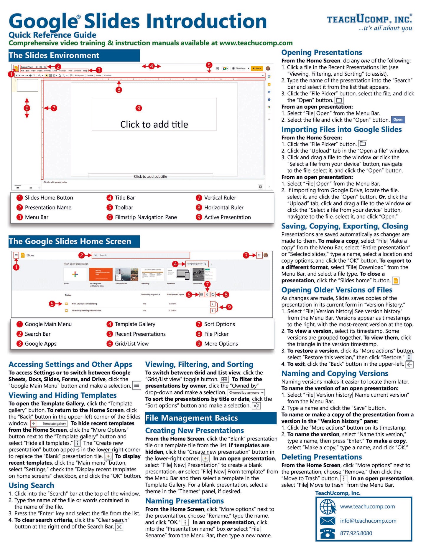 Google Slides Quick Reference Guide.