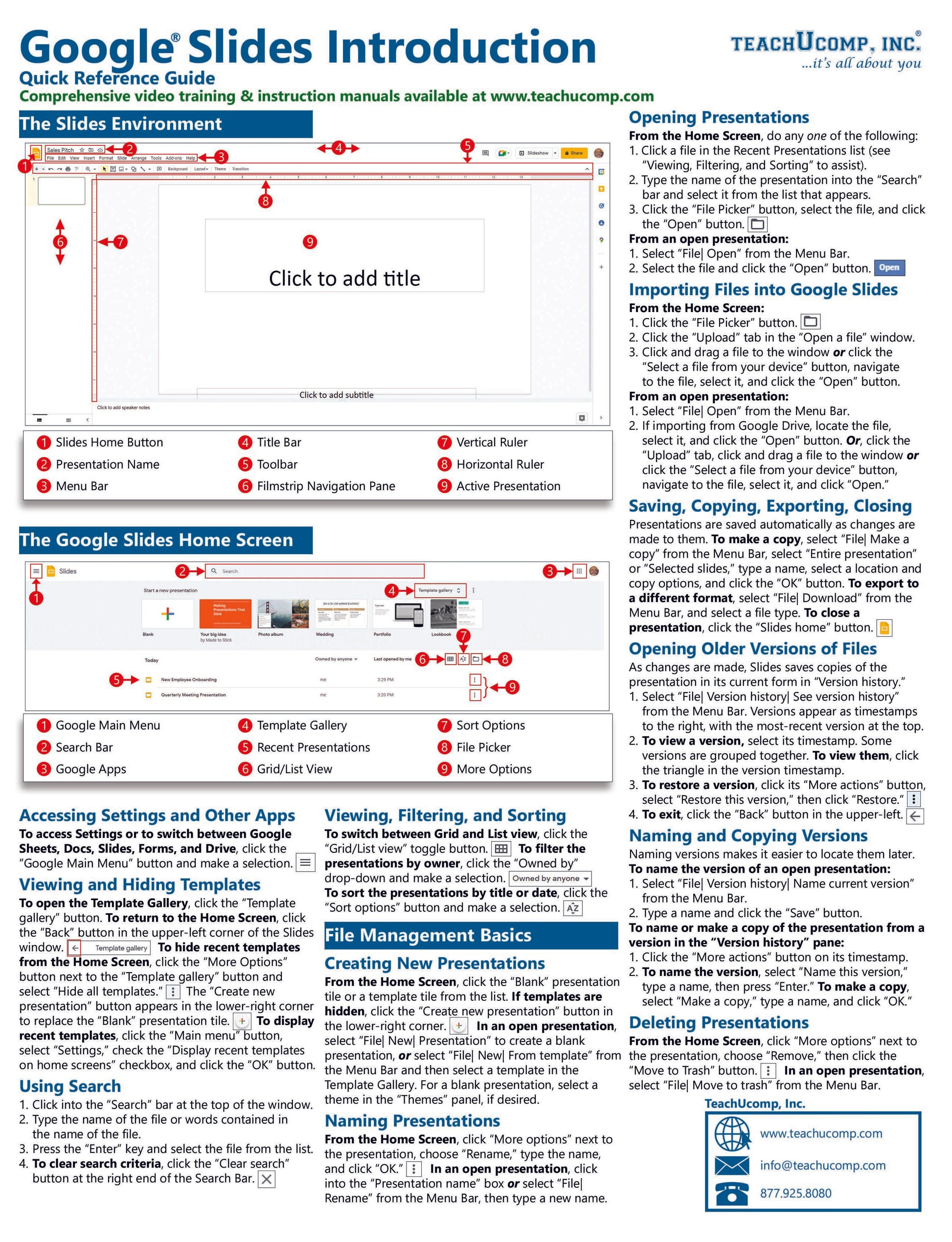 Google Slides Quick Reference Guide.