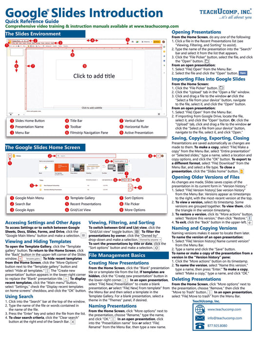 Google Slides Quick Reference Guide.