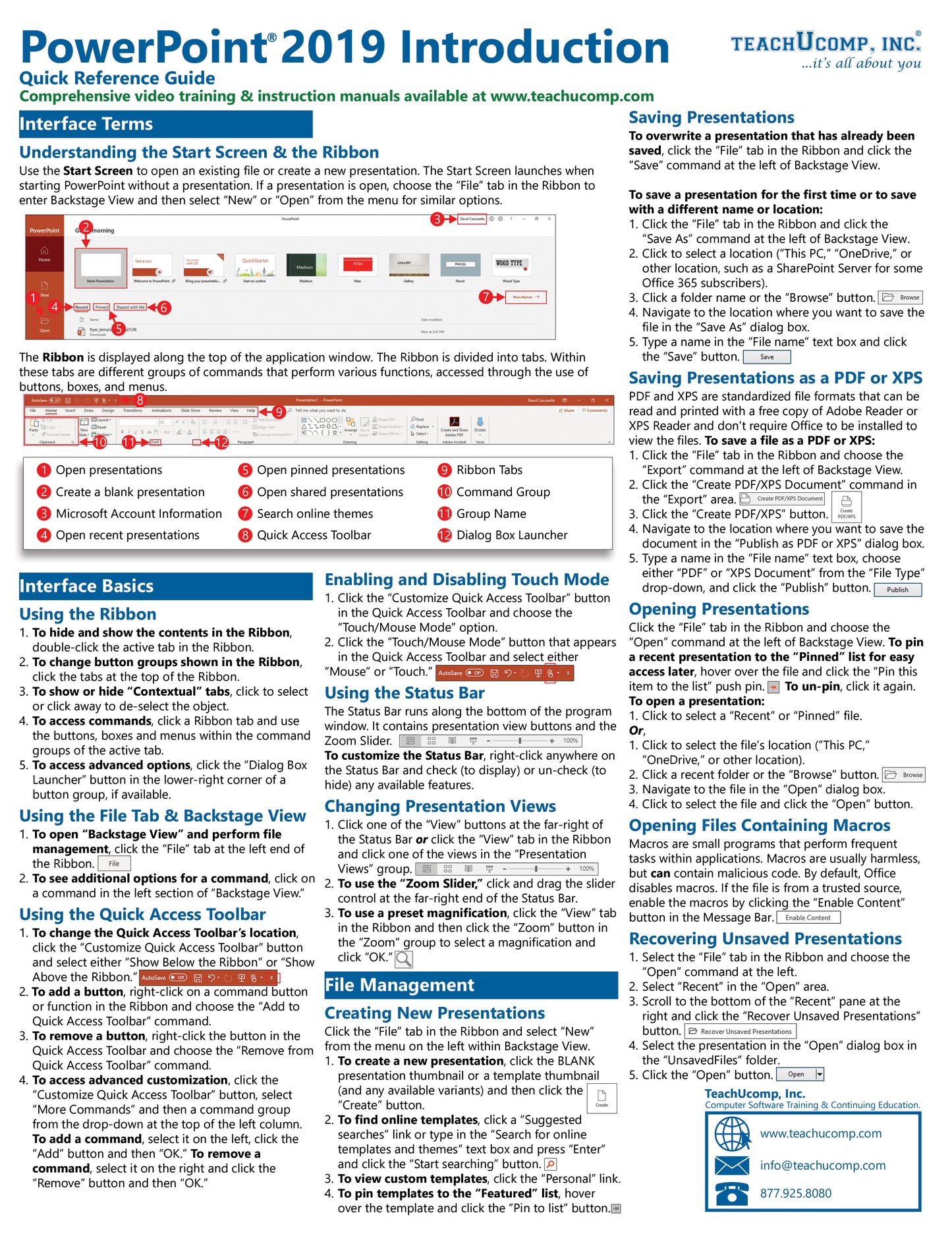 Microsoft PowerPoint 2019 Quick Reference Guide.
