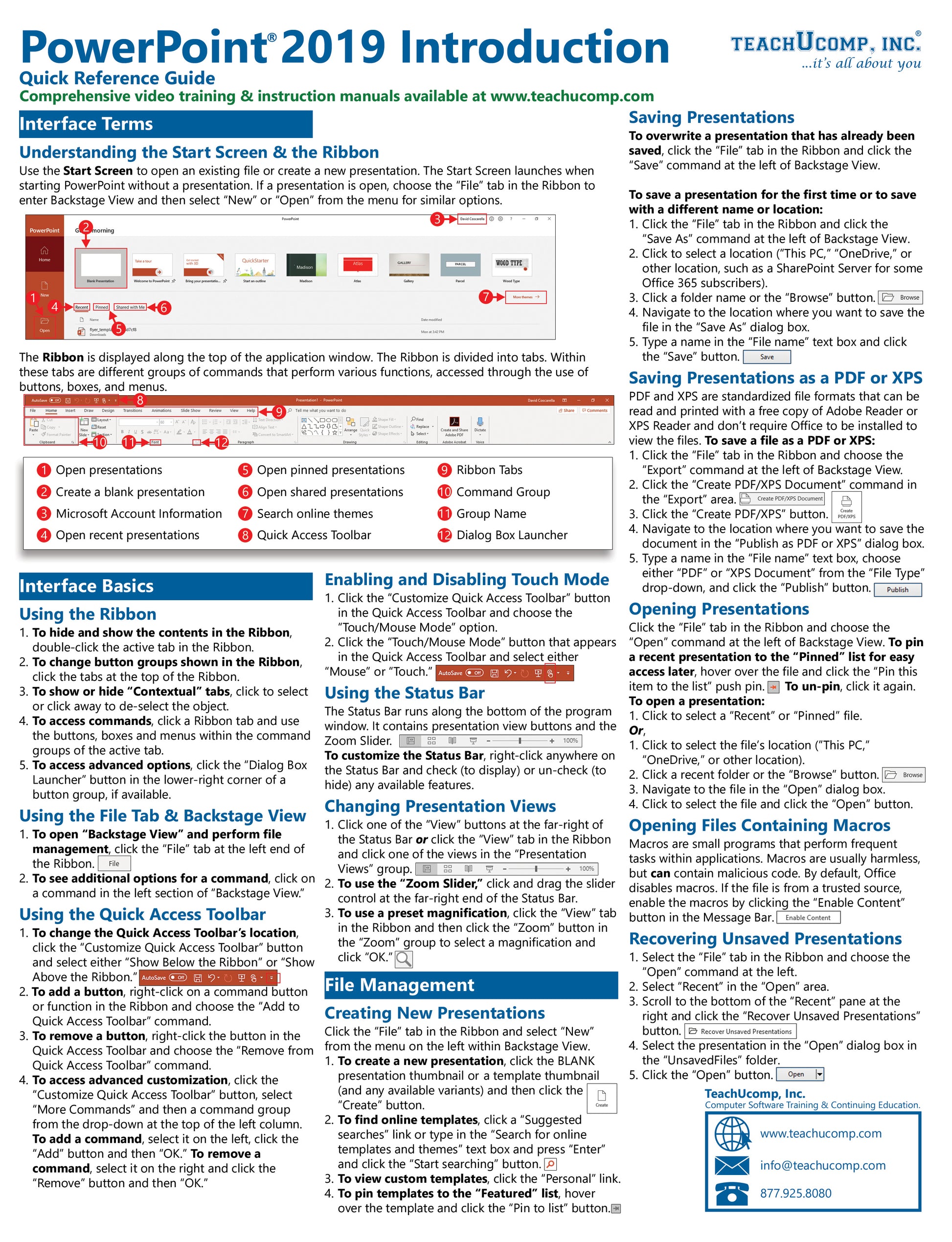 Microsoft PowerPoint 2019 Quick Reference Guide.