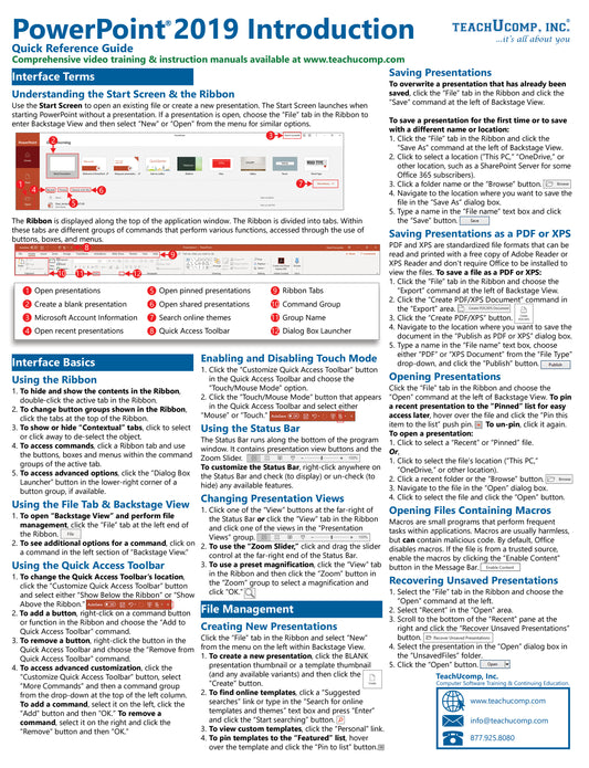 Microsoft PowerPoint 2019 Quick Reference Guide.