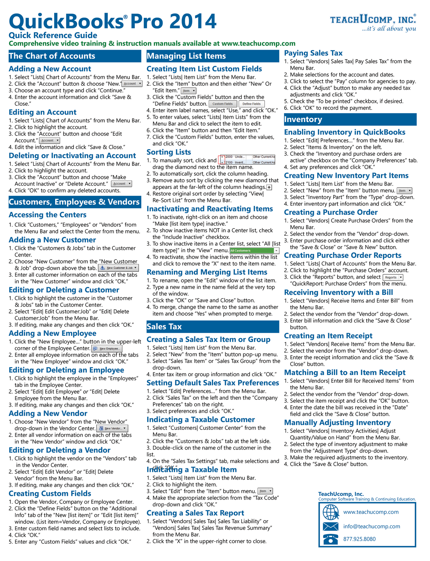 QuickBooks Pro 2014 Quick Reference Guide