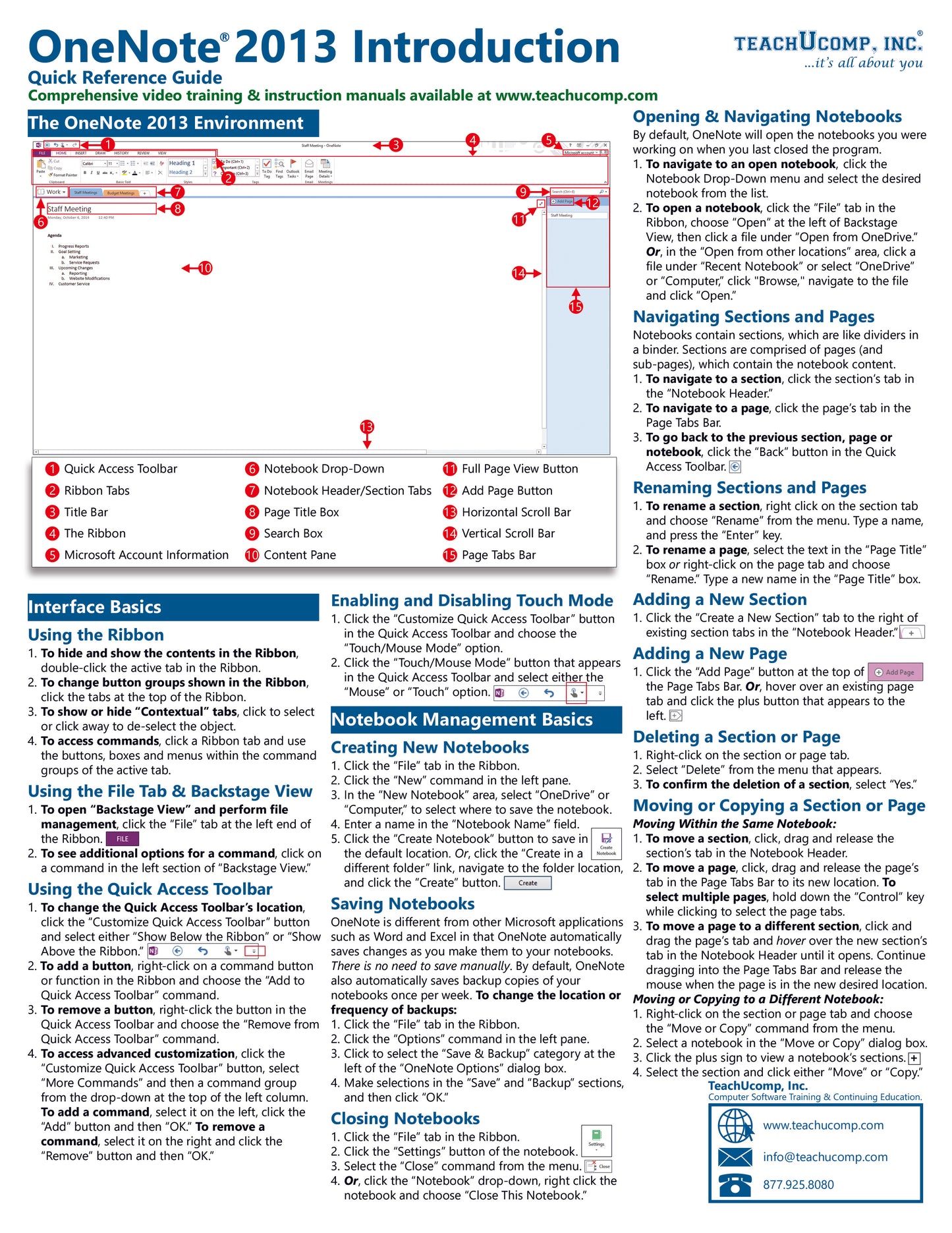 Microsoft OneNote 2013 Quick Reference Guide.
