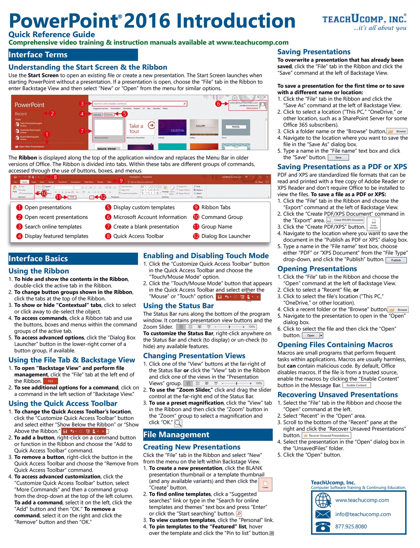 Microsoft PowerPoint 2016 Quick Reference Guide.
