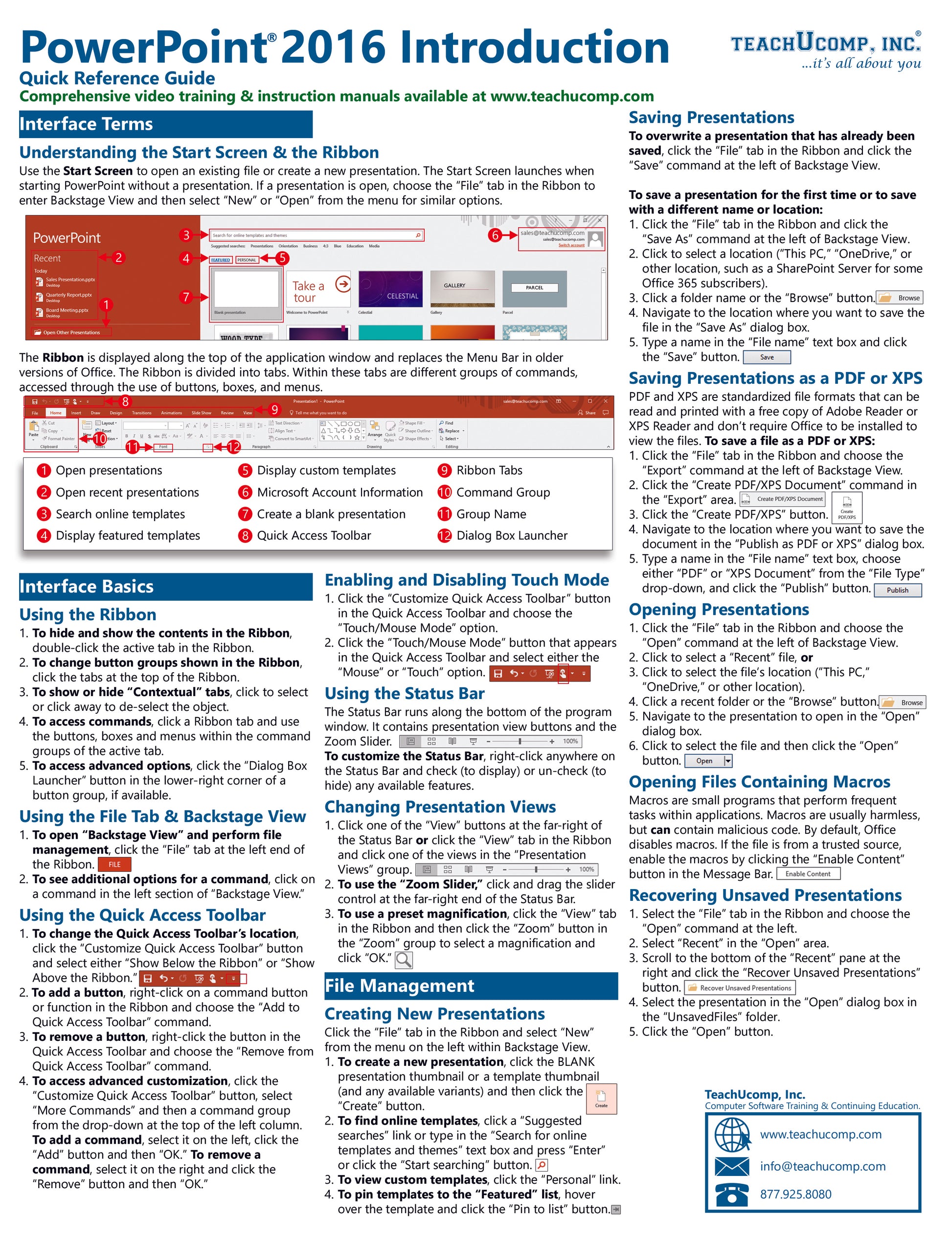 Microsoft PowerPoint 2016 Quick Reference Guide.