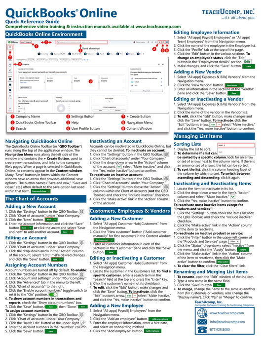 1 Page Quick Reference Guide QuickBooks Online Quick Reference Guides – teachucomp