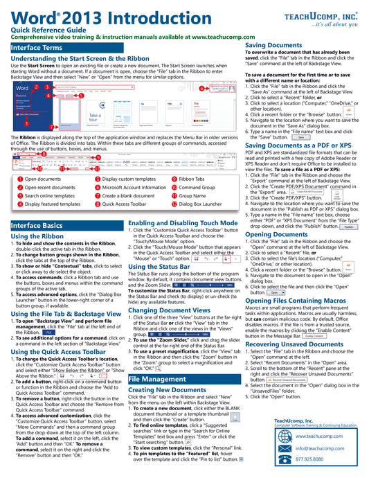 Microsoft Word 2013 Quick Reference Guide.
