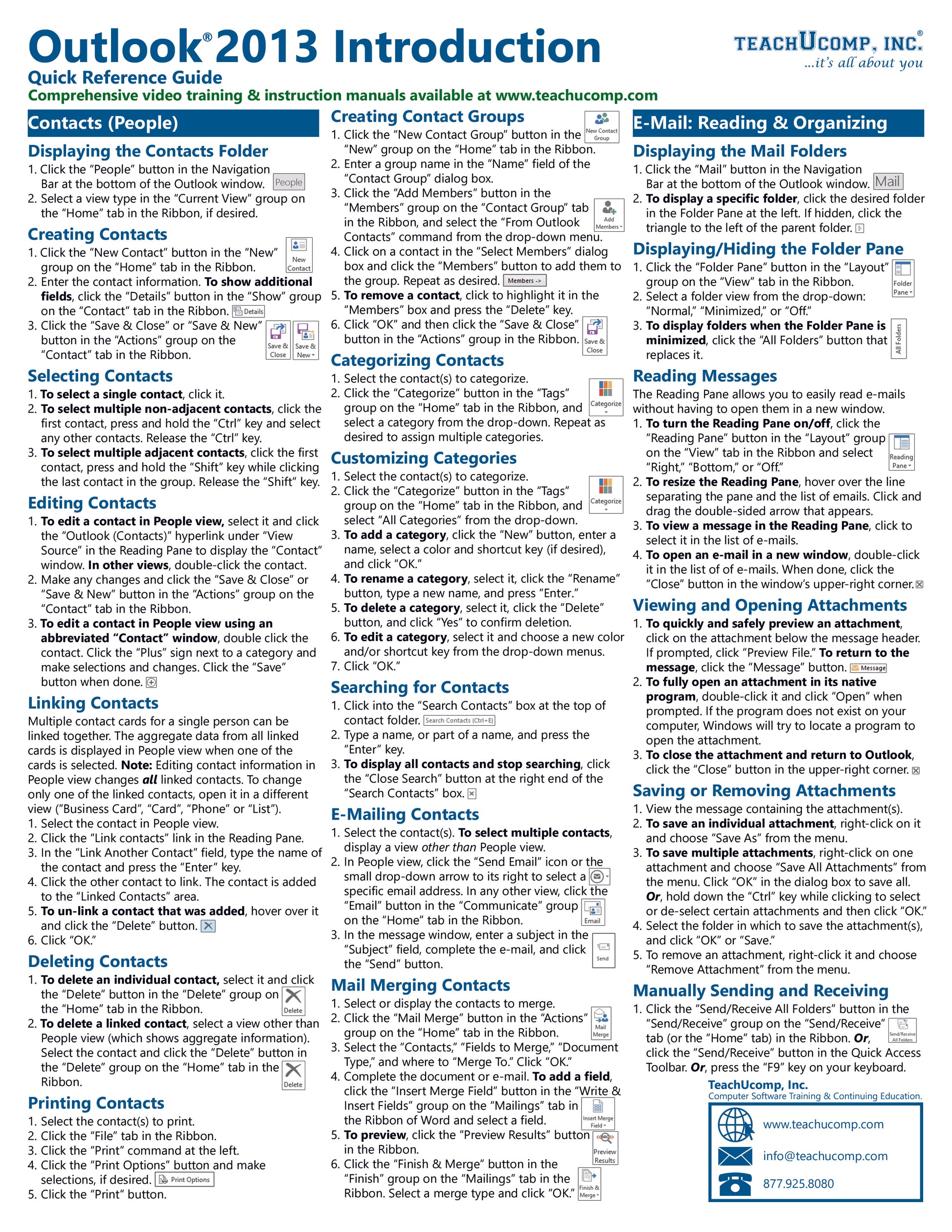 Microsoft Outlook 2013 Quick Reference Guide.