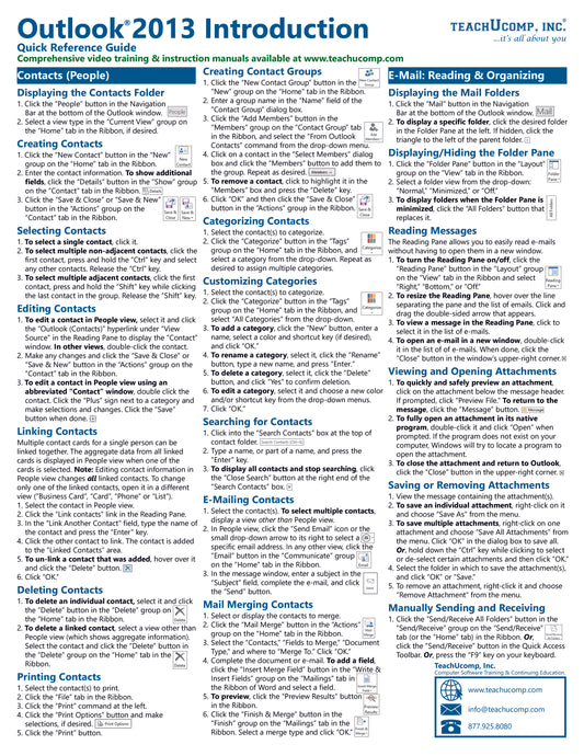 Microsoft Outlook 2013 Quick Reference Guide.