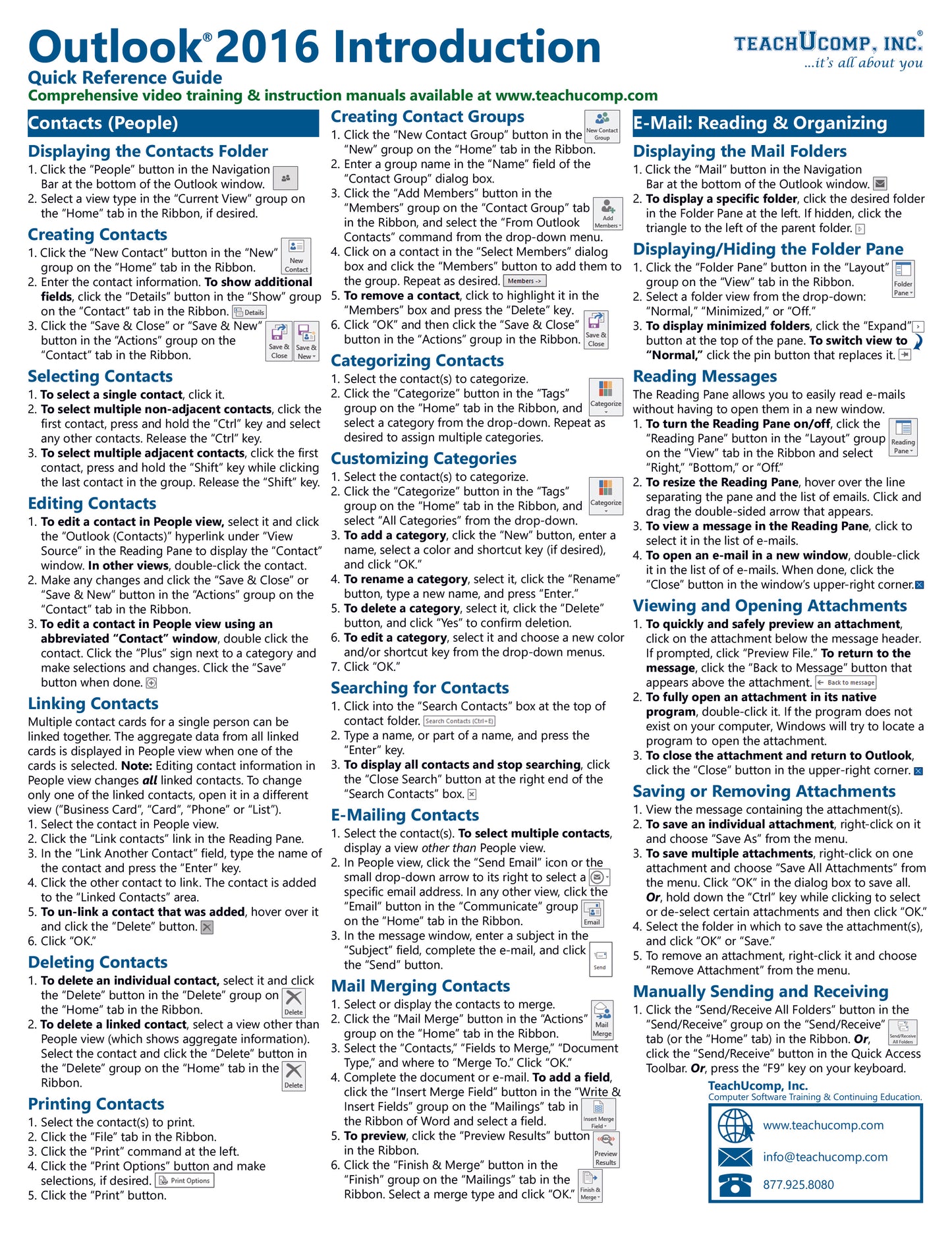 Microsoft Outlook 2016 Quick Reference Guide.