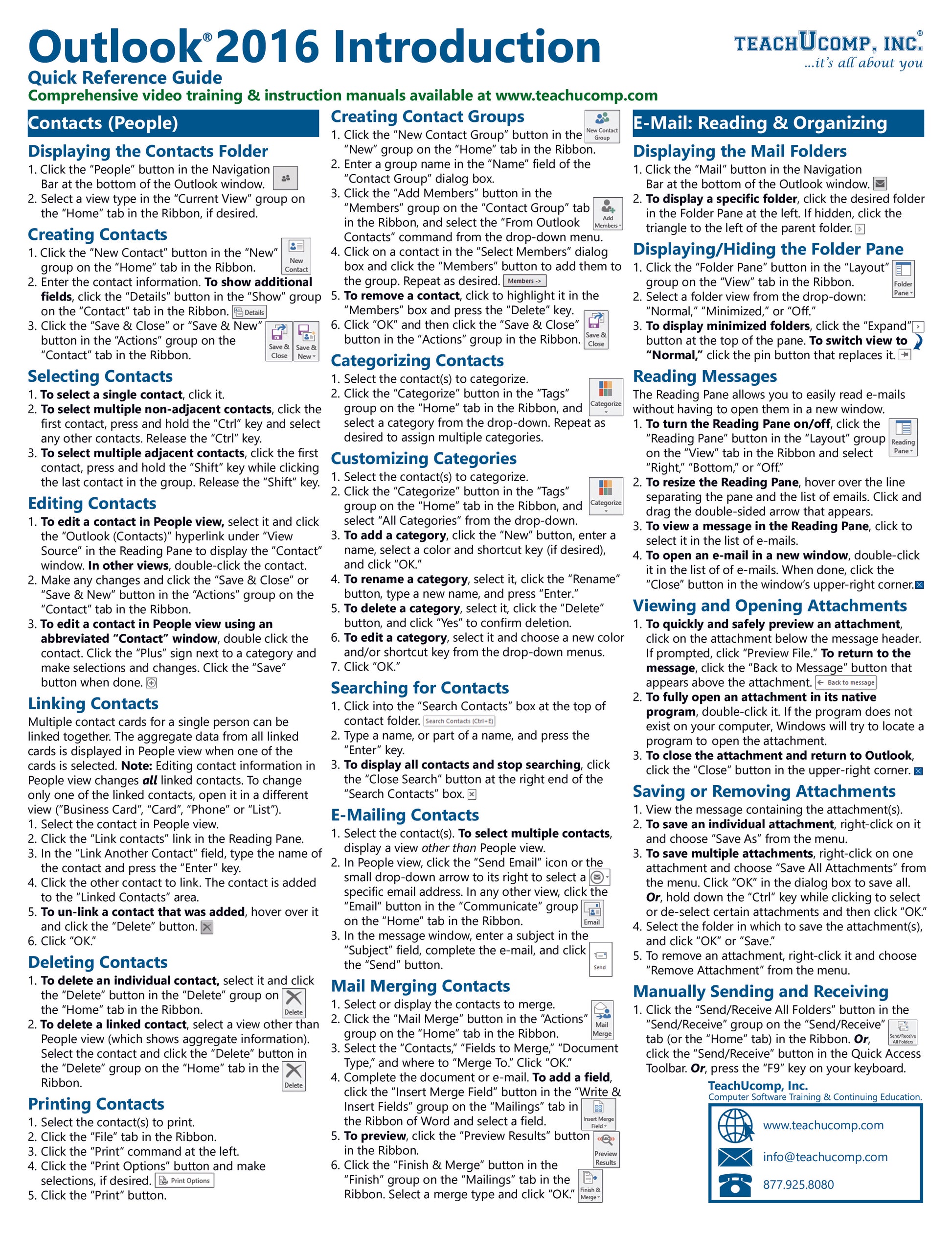 Microsoft Outlook 2016 Quick Reference Guide.