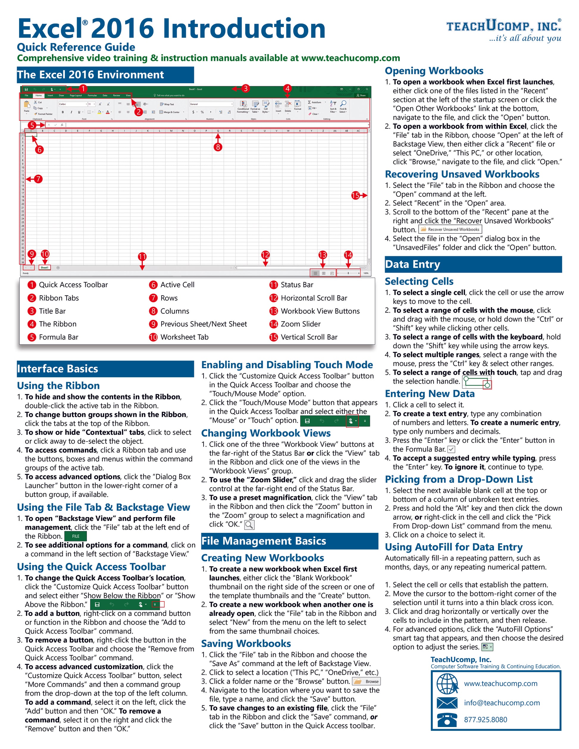 Microsoft Excel 2016 Quick Reference Guide.