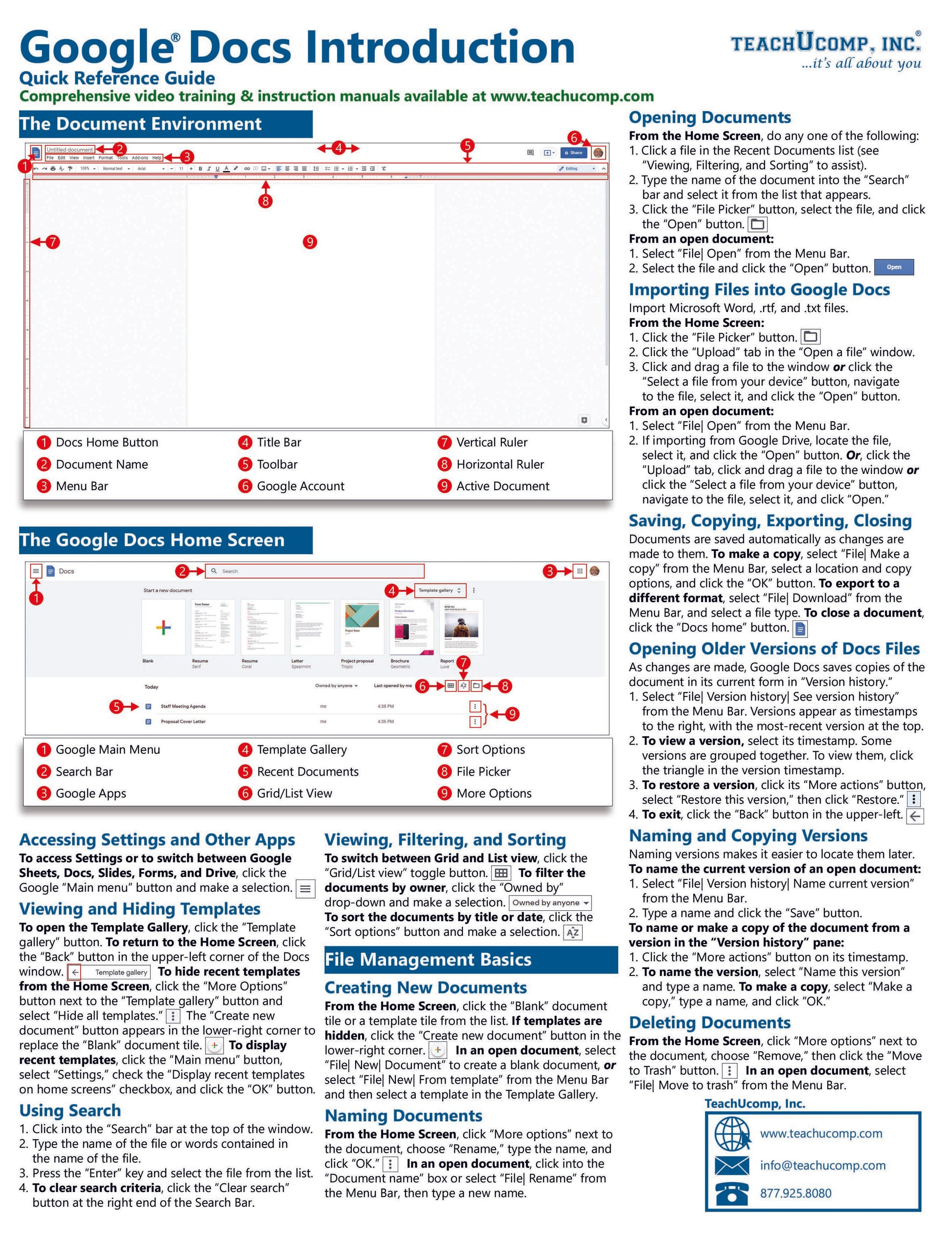 Google Docs Quick Reference Guide.