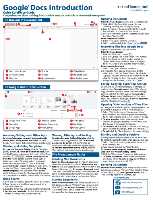 Google Docs Quick Reference Guide.