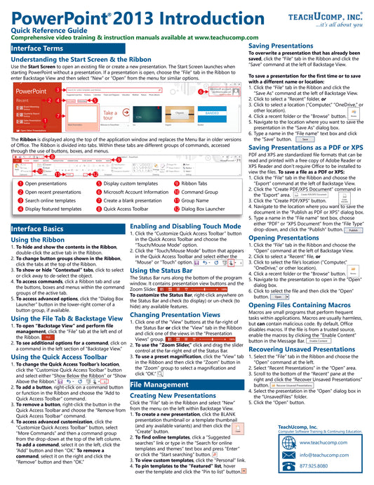 Microsoft PowerPoint 2013 Quick Reference Guides.