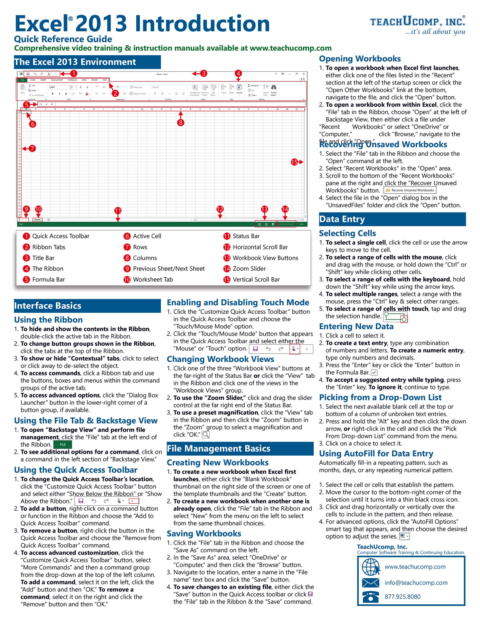 Microsoft Excel 2013 Quick Reference Guide