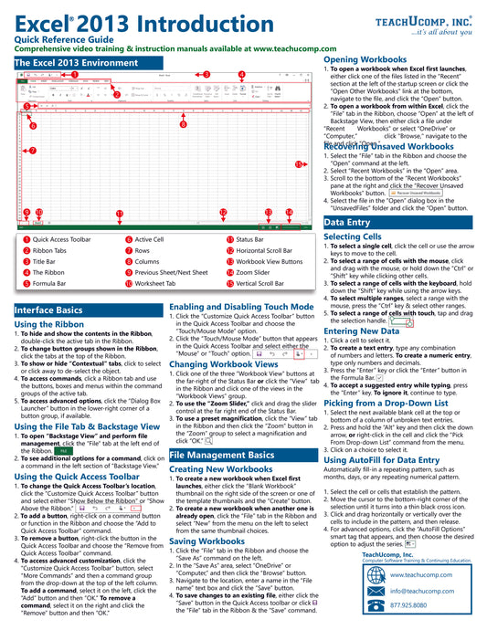 Microsoft Excel 2013 Quick Reference Guide