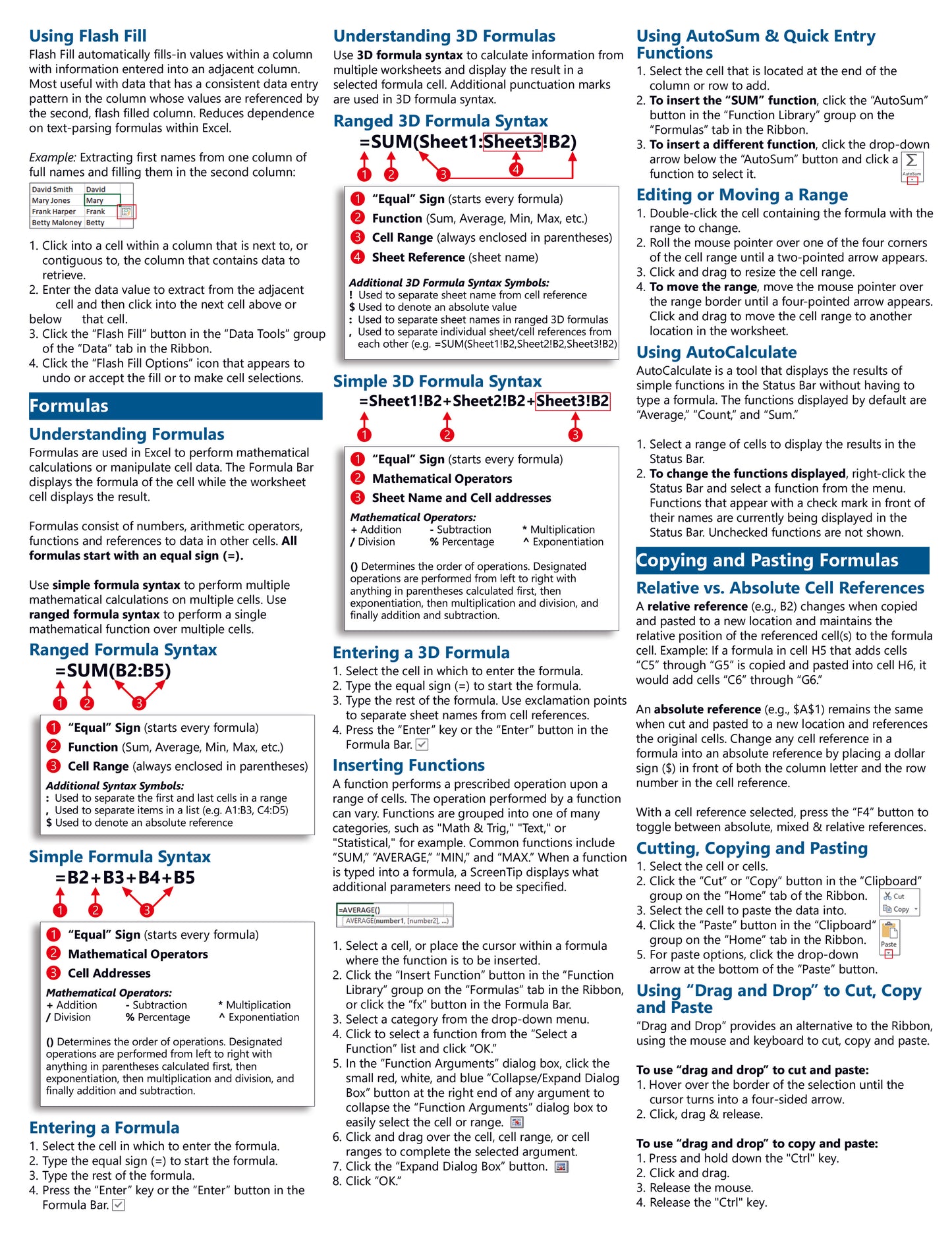 Microsoft Excel 2013 Quick Reference Guide