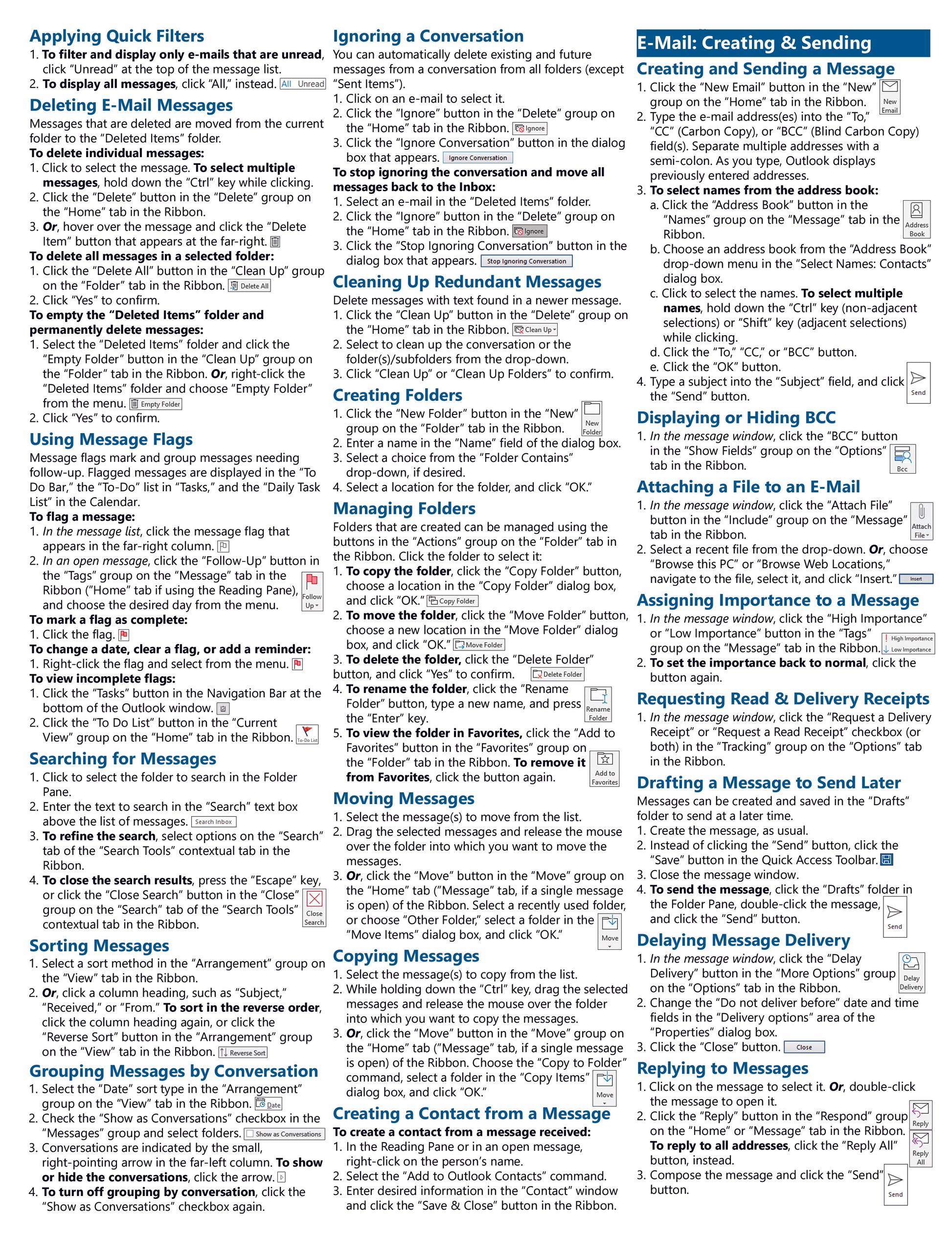 Microsoft Outlook 2019 Quick Reference Guide.