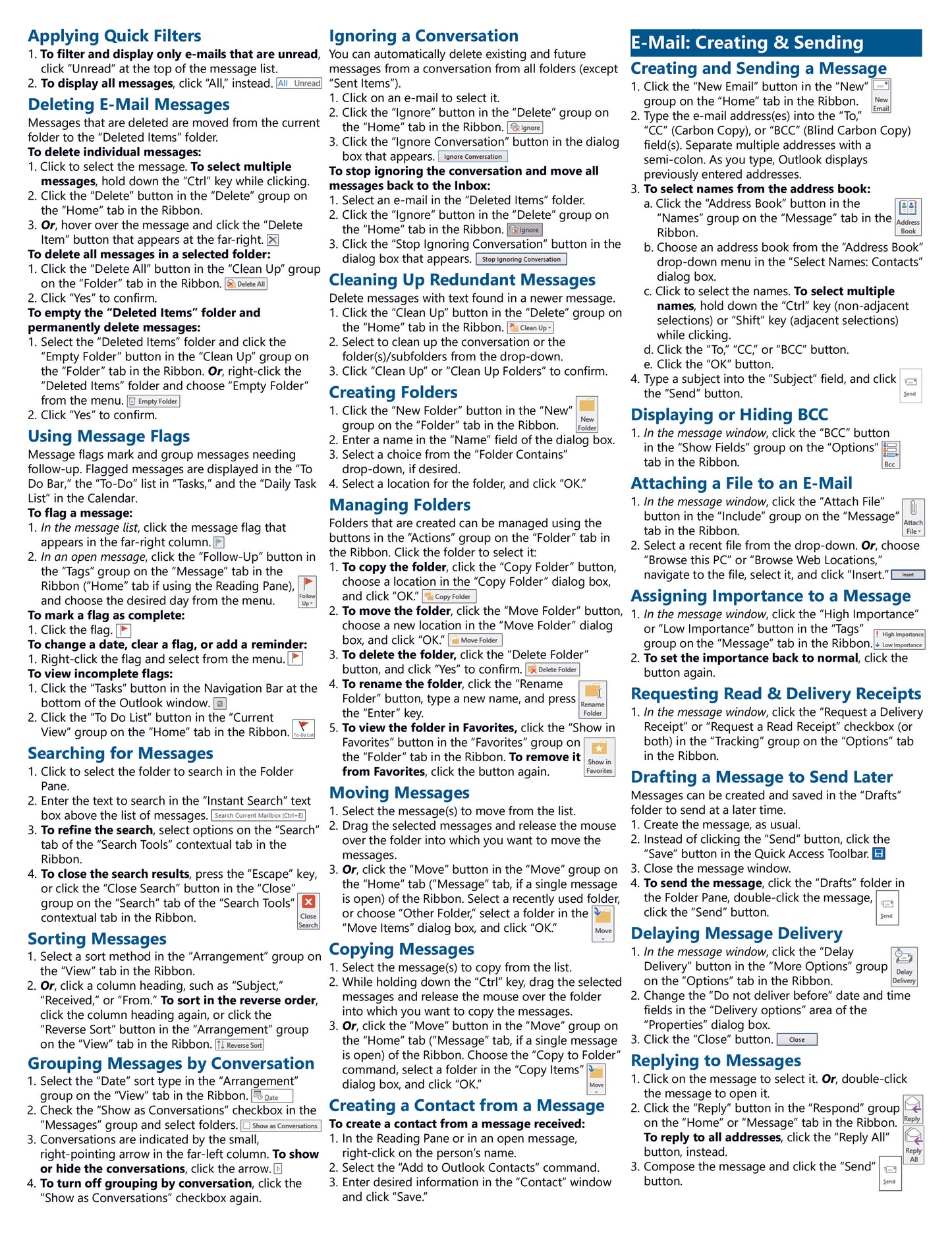 Microsoft Outlook 2016 Quick Reference Guide.