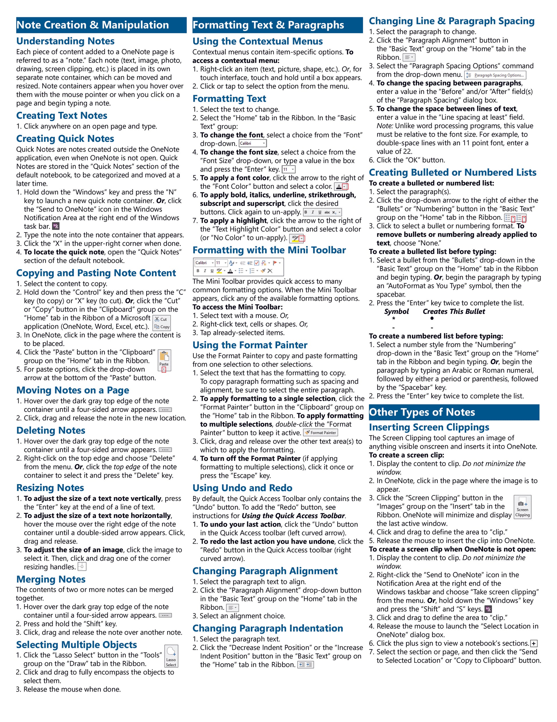 Microsoft OneNote 2016 Quick Reference Guide.