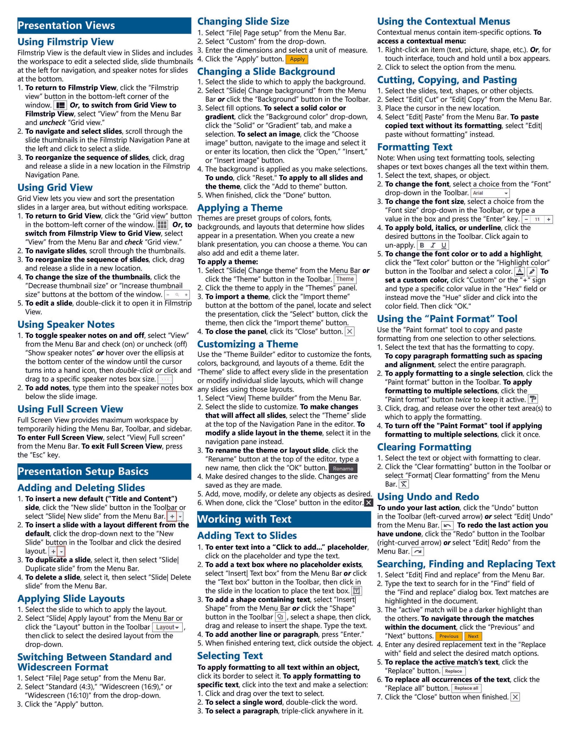 Google Slides Quick Reference Guide.