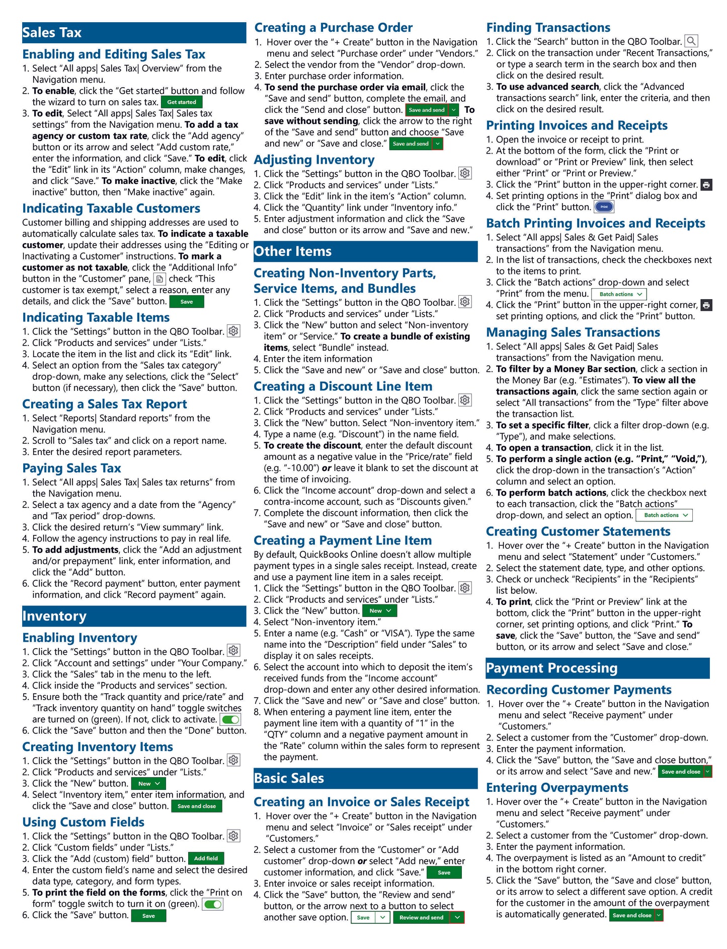 QuickBooks Online Quick Reference Guide