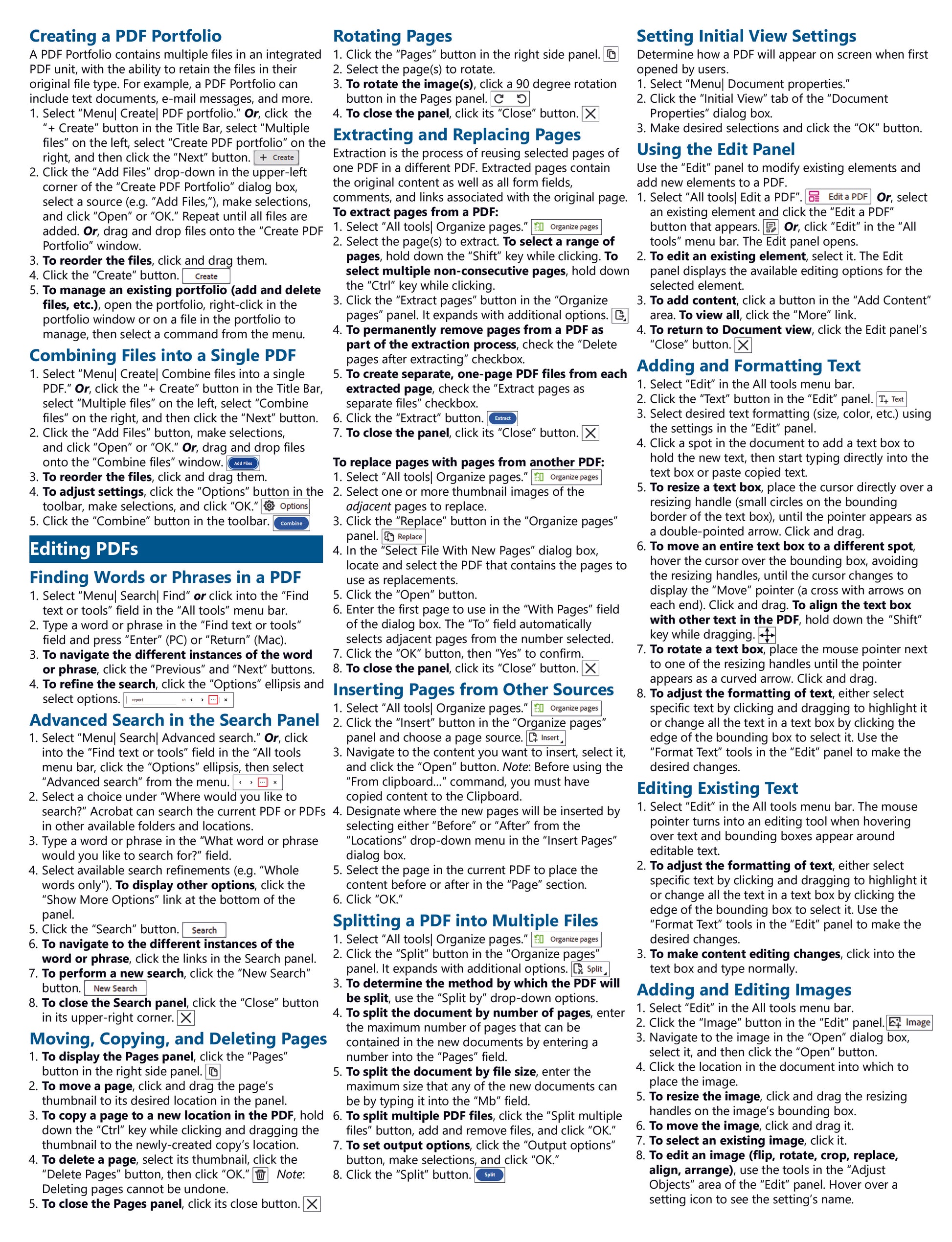 Adobe Acrobat Pro DC Quick Reference Guide.