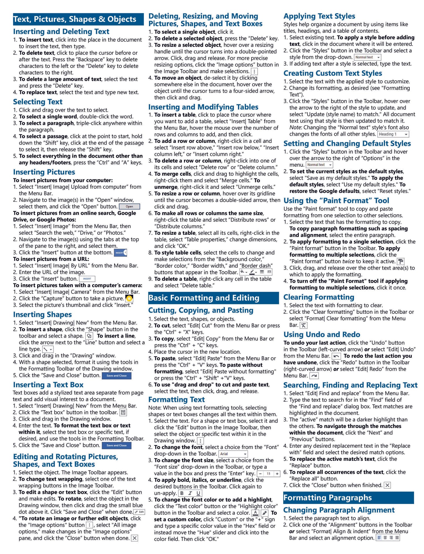 Google Docs Quick Reference Guide.