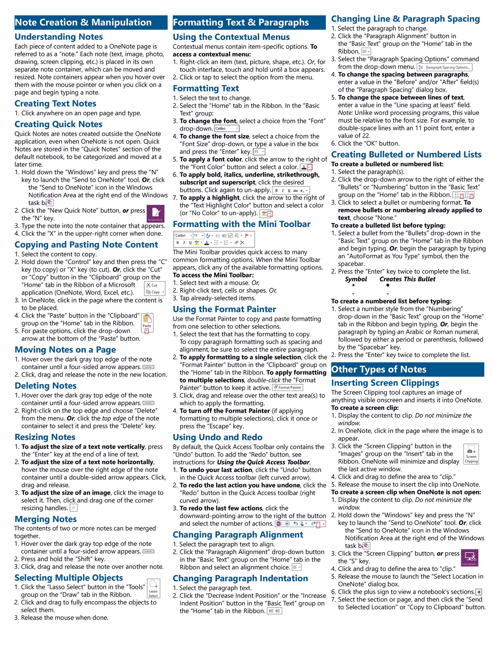 Microsoft OneNote 2013 Quick Reference Guide.