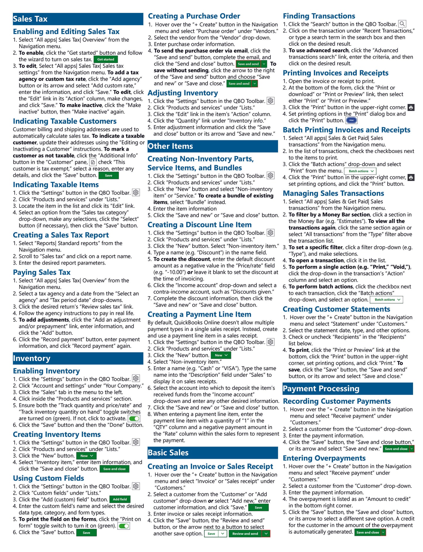 QuickBooks Online Quick Reference Guide.