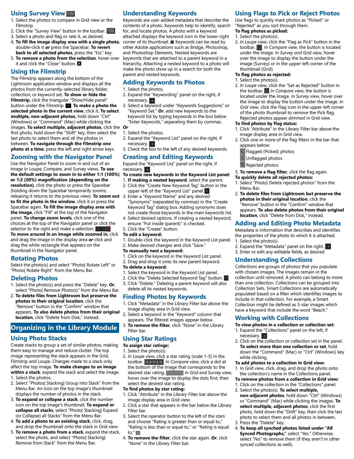 Photoshop Lightroom Classic CC 2018 Quick Reference Guide.