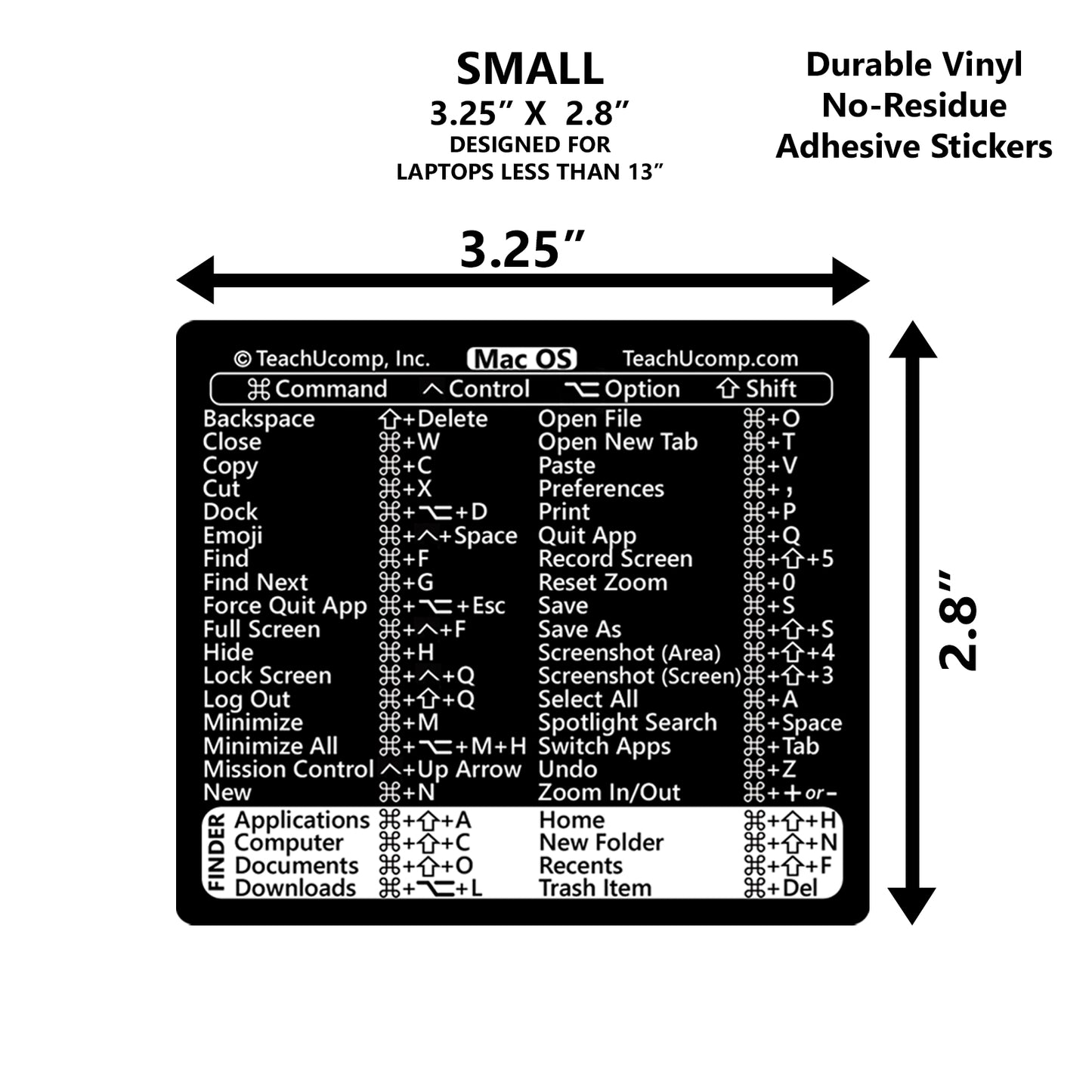 macOS Keyboard Shortcuts Sticker - BLACK- SMALL 3.25"x2.8" image