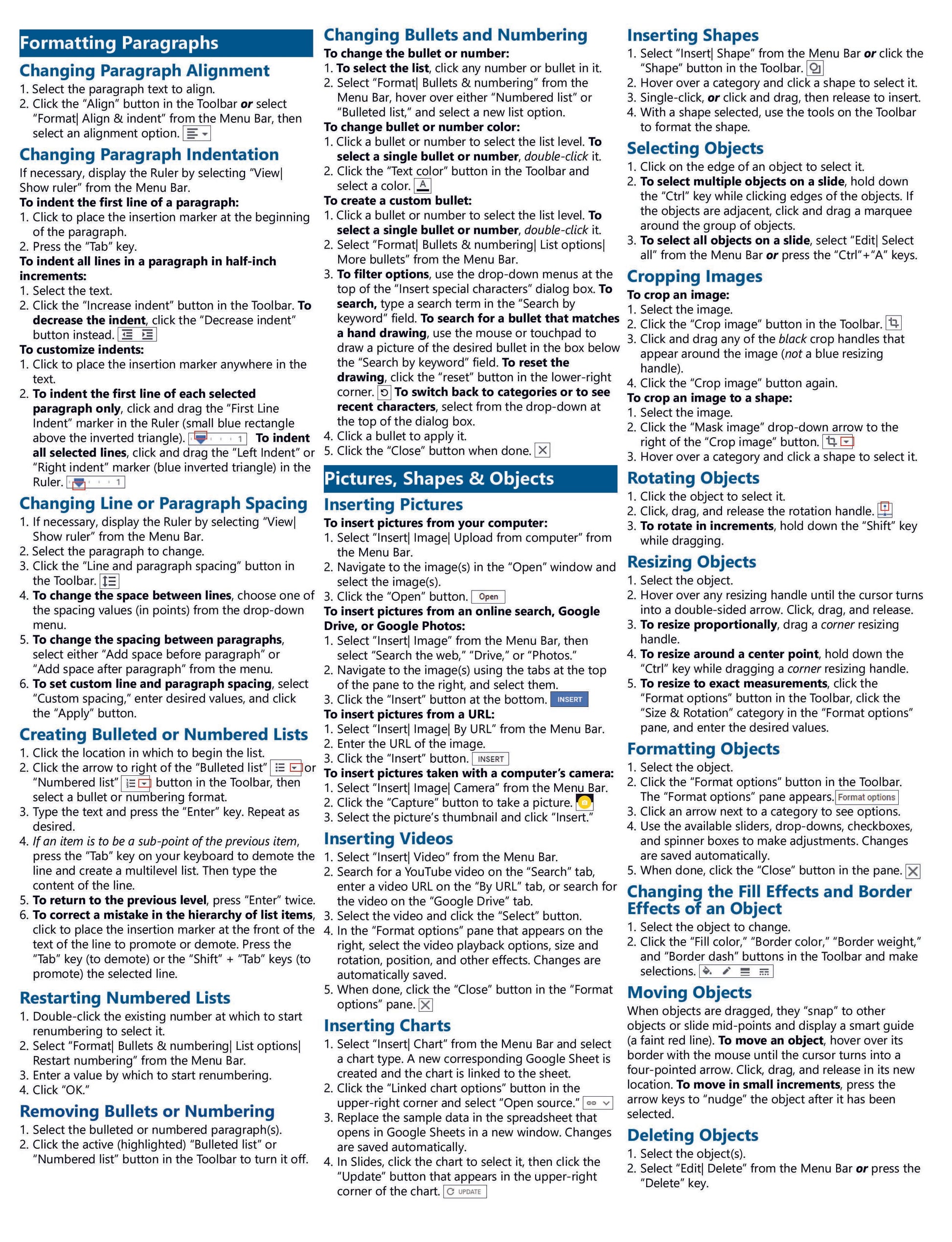 Google Slides Quick Reference Guide.